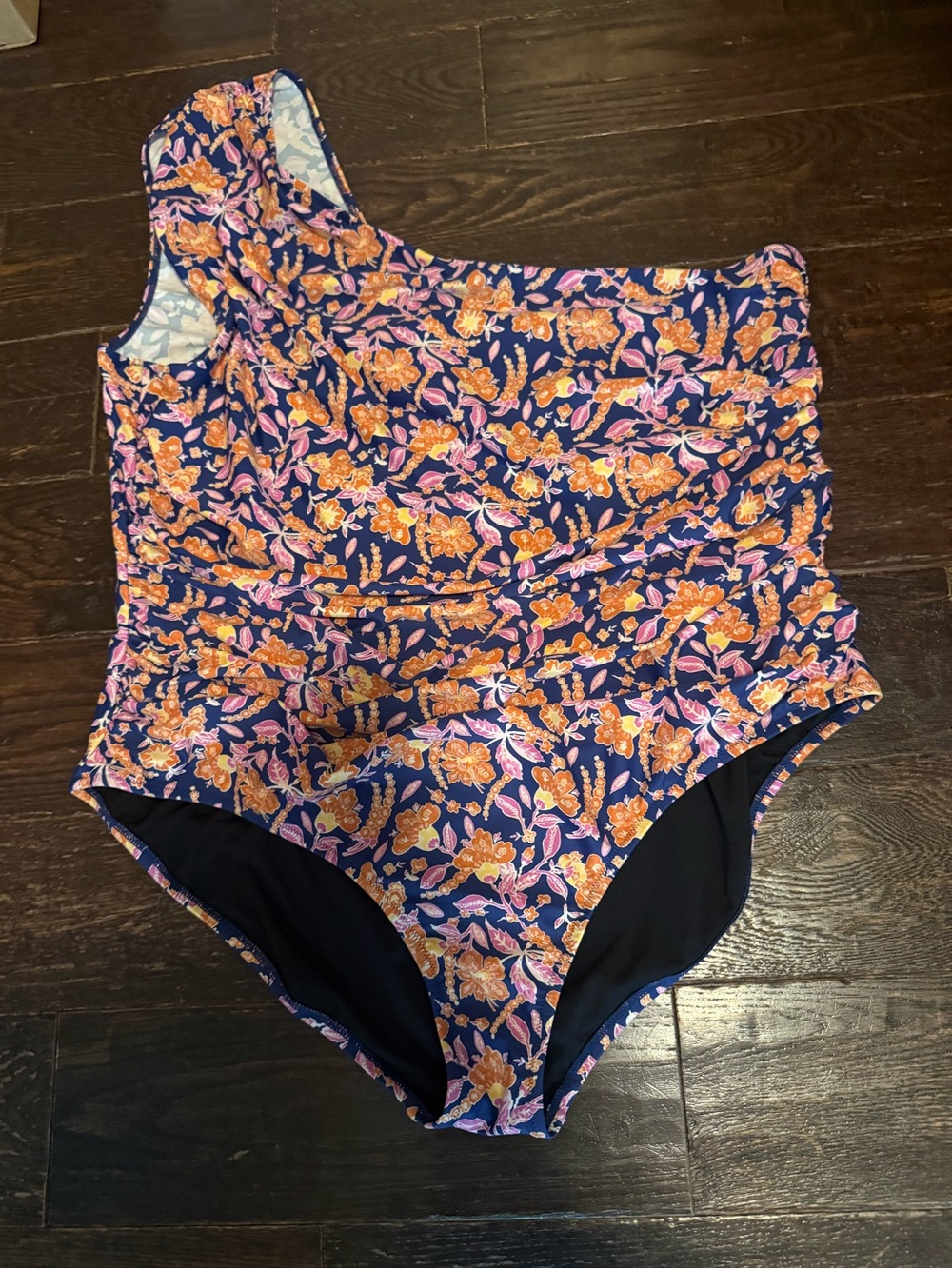 J. Crew Navy floral One-Shoulder Floral Swim One-Piece